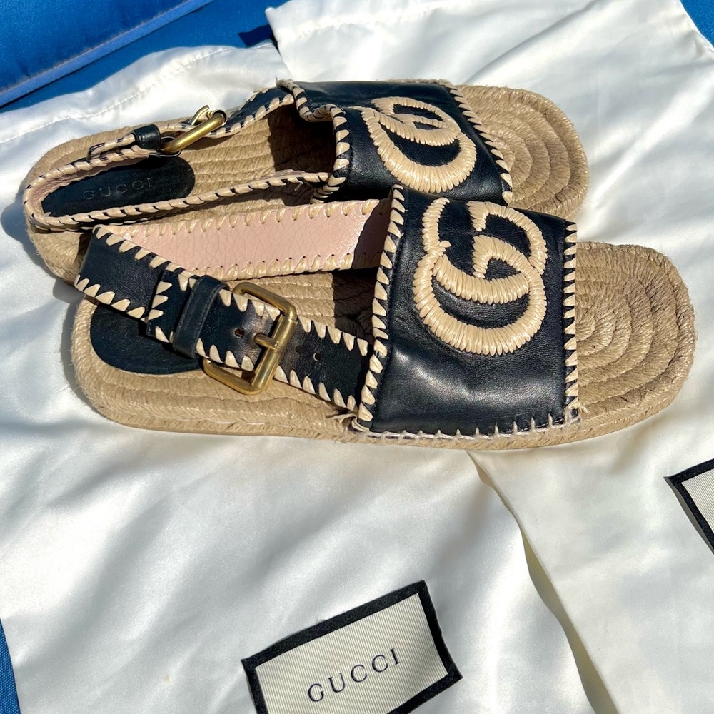 Gucci Marmont Espadrille Slide Sandals with GG & Gold Buckle Size 36 - Picture 3 of 10